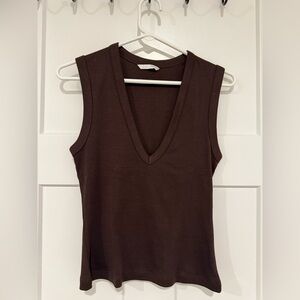 Zara Brown Fitted Sleeveless Tank Top
